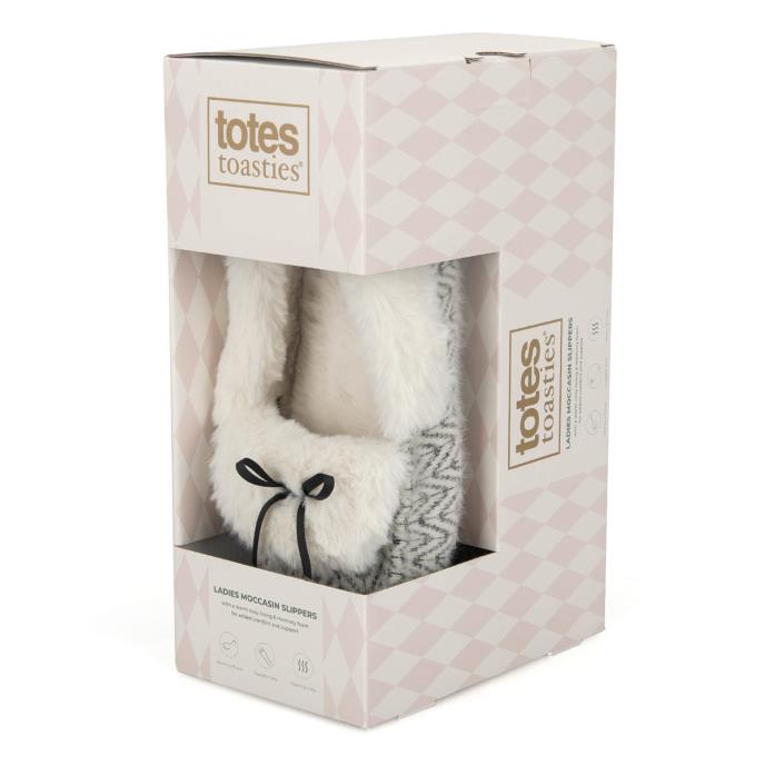 totes toasties® Ladies Sparkle Moccasin Slippers Cream Multi Extra Image 1